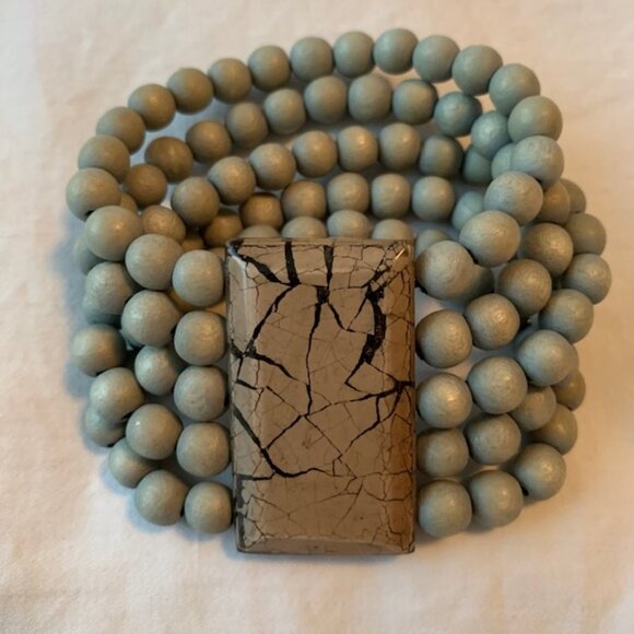 Boho Elasticized Wood Bead Bracelet Blue Size OS - Picture 3 of 5